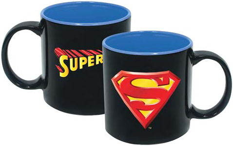 DC Comics 20-Ounce Black Ceramic Mug - Superman Iridescent Insignia With Blue Interior