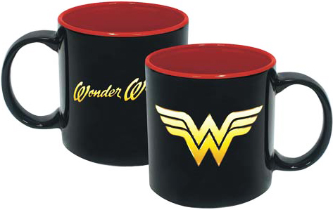 DC Comics 20-Ounce Black Ceramic Mug - Wonder Woman Iridescent Insignia With Red Interior