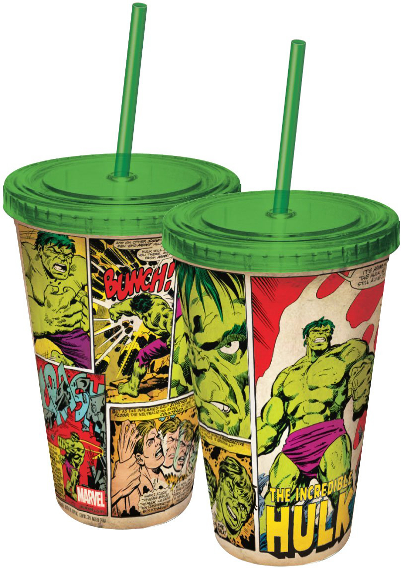 Marvel Comics Cup With Straw - Hulk Comic Panels