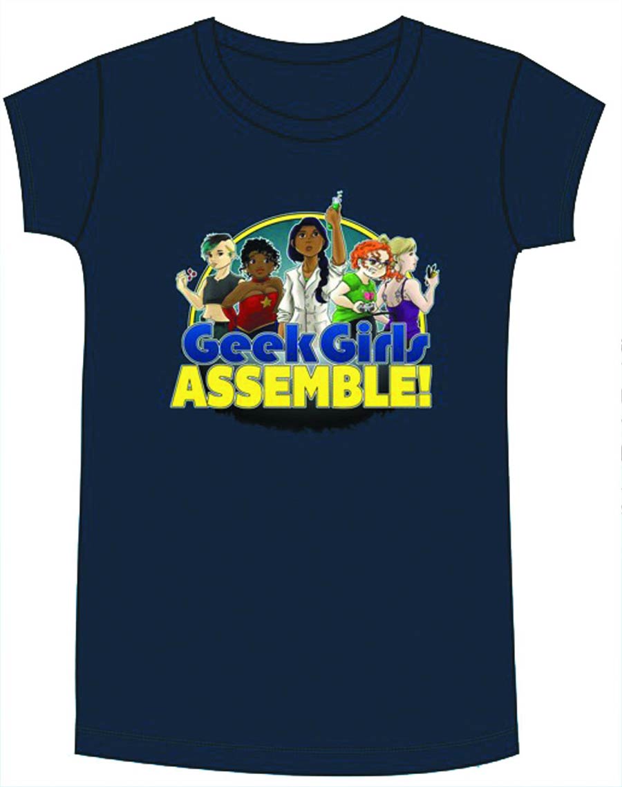 Geek Girls Assemble Womens Navy T-Shirt Large