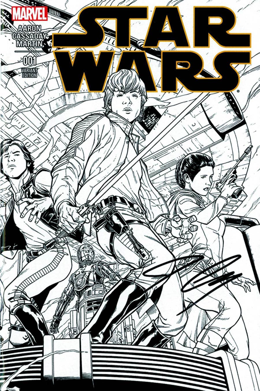 Star Wars Vol 4 #1 Cover Z-Z-T DF Diamond In The Rough Edition Joe Quesada Black & White Variant Cover Signed By John Cassaday