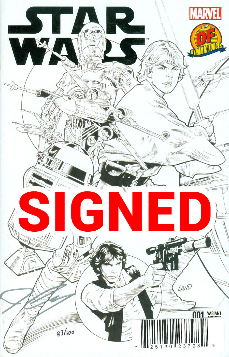 Star Wars Vol 4 #1 Cover Z-Z-U DF Exclusive Greg Land Black & White Variant Cover Lightsaber Silver Signature Series Signed By John Cassaday