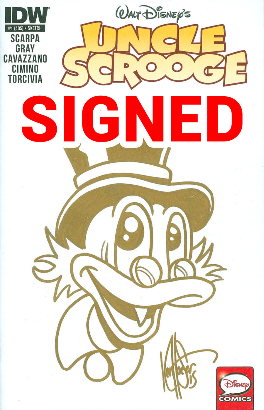 Uncle Scrooge Vol 2 #1 Cover F DF Gold Nugget Edition Ken Haeser Signed & Remarked With An Uncle Scrooge Hand-Drawn Sketch In Gold Ink Variant Cover