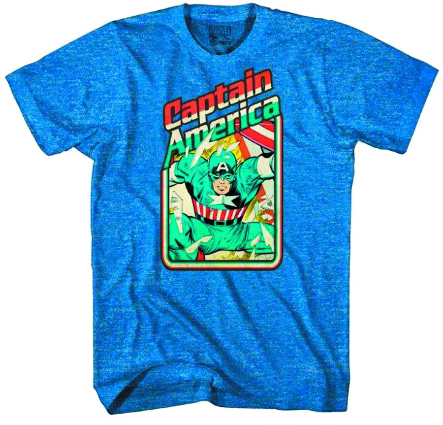 Captain America Heated Cap Royal Heather T-Shirt Large