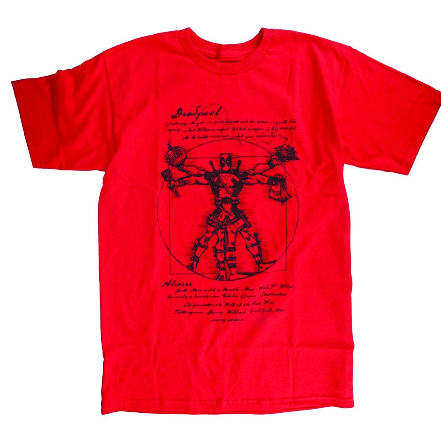 Vitruvian Deadpool Previews Exclusive Red T-Shirt Large