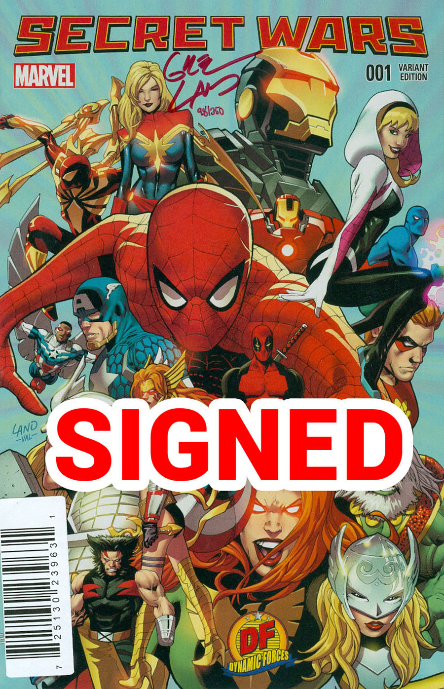 Secret Wars #1 Cover Z-C DF Exclusive Greg Land Variant Cover Blood Red Signature Series Signed By Greg Land
