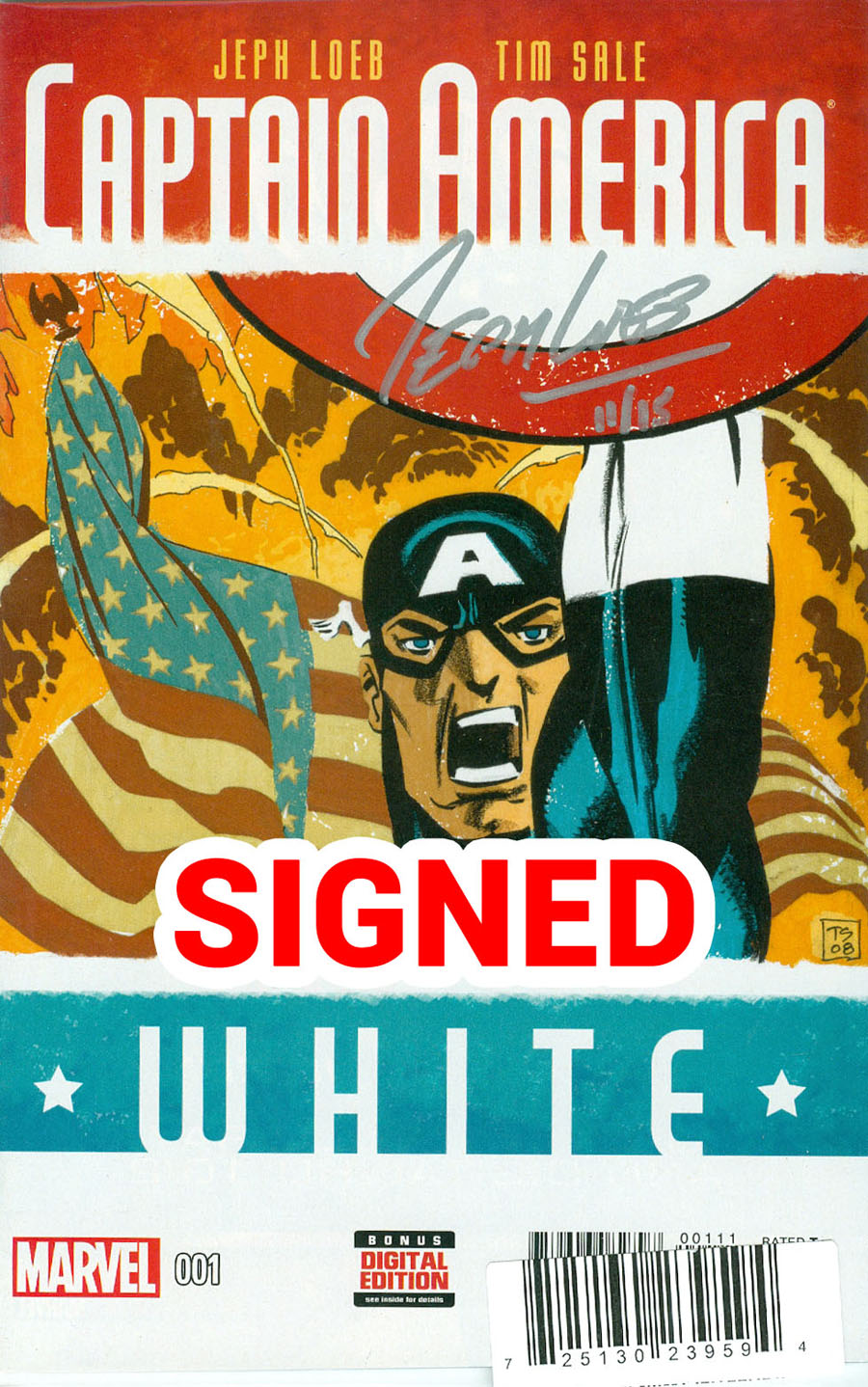 Captain America White #1 Cover G DF Ultra-Limited Silver Signature Series Signed By Jeph Loeb