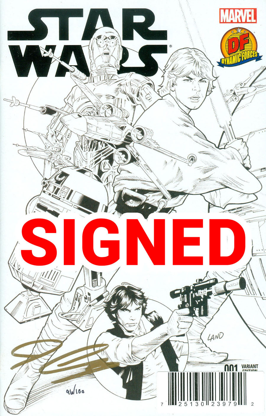 Star Wars Vol 4 #1 Cover Z-Z-W DF Exclusive Greg Land Black & White Variant Cover Imperial Elite Gold Signature Series Signed By John Cassaday