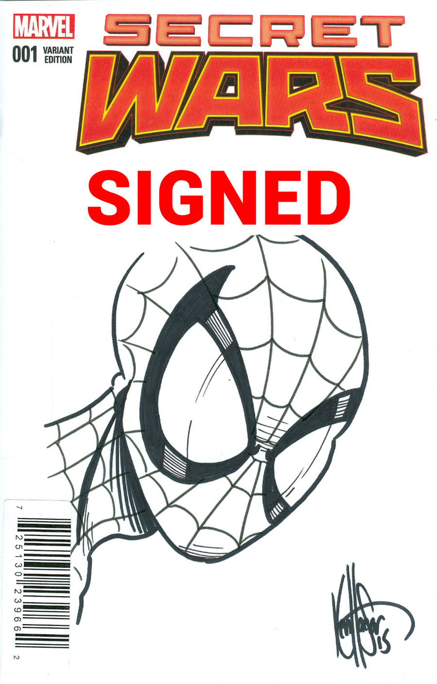 Secret Wars #1 Cover Z-G DF Exclusive Ken Haeser Signed & Remarked With A Spider-Man Hand-Drawn Sketch Variant Cover