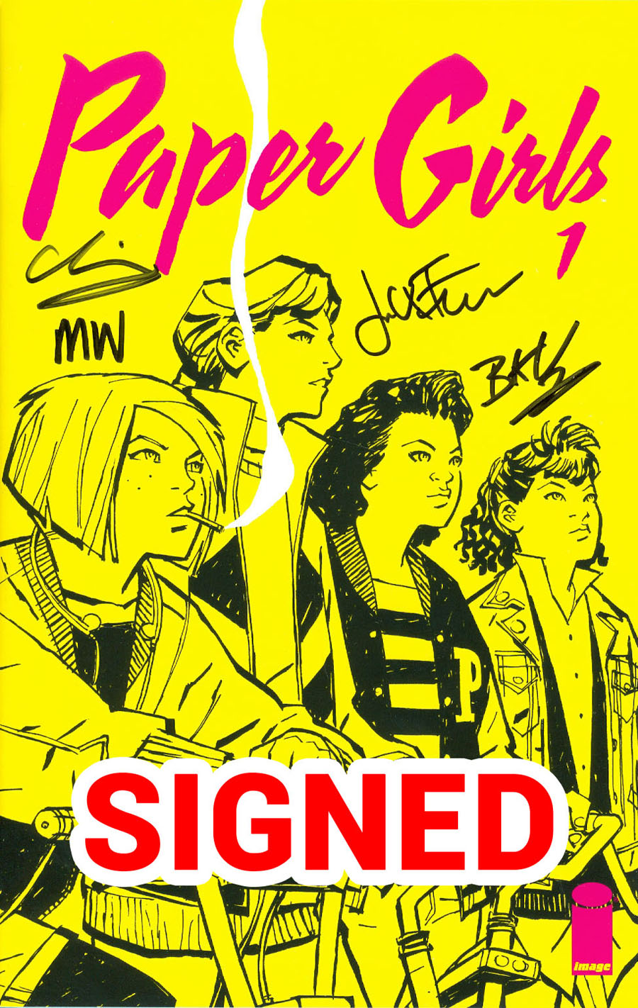 Paper Girls #1 Cover B Signed By Brian K Vaughan Cliff Chiang Jared Fletcher And Matt Wilson