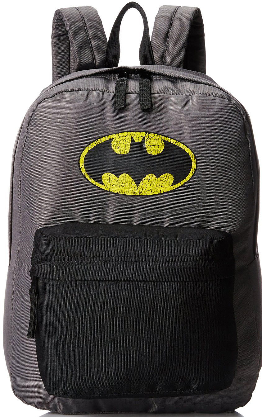 Batman Distressed Screen Print Front Zipper Pocket Grey Backpack