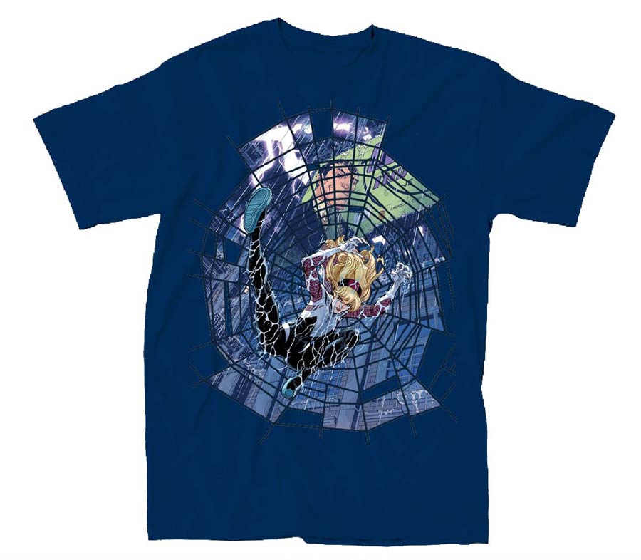 Spider-Gwen Caught In Spider-Gwens Web Navy T-Shirt Large
