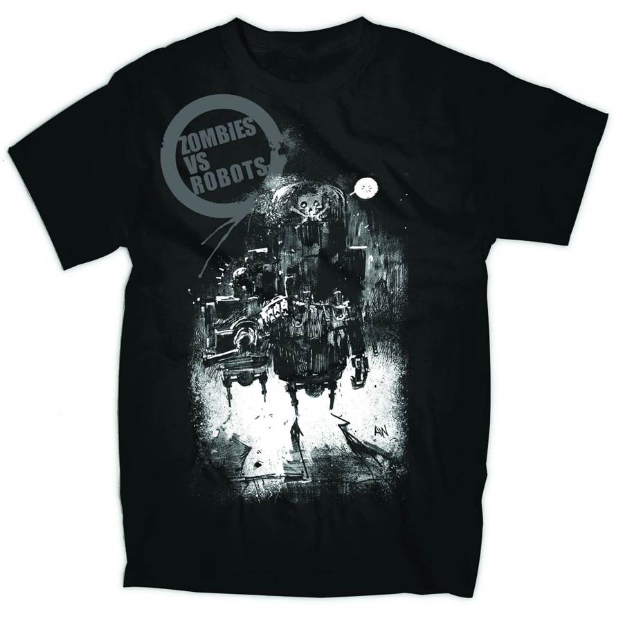 Zombies vs Robots Crossbones Black T-Shirt Large