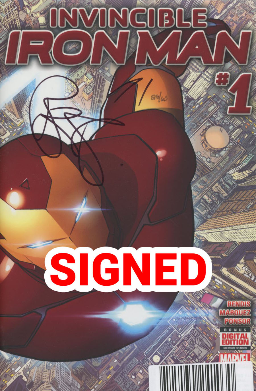 Invincible Iron Man Vol 2 #1 Cover T DF Signed By Brian Michael Bendis