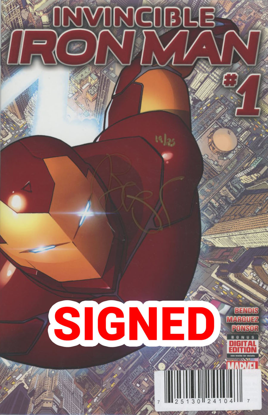 Invincible Iron Man Vol 2 #1 Cover U DF Golden Avenger Edition Signed By Brian Michael Bendis