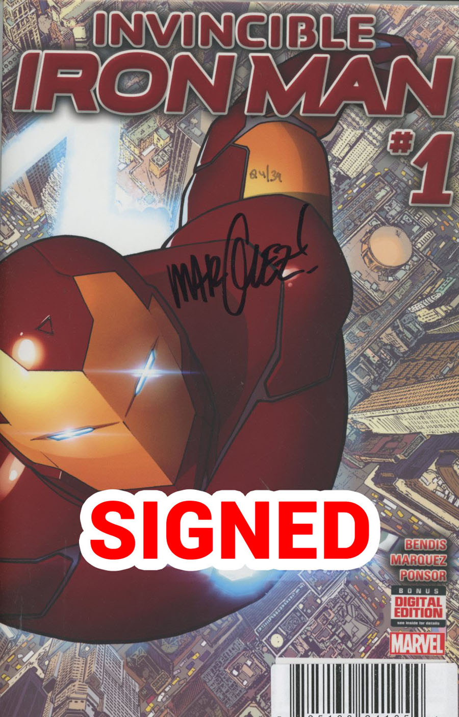 Invincible Iron Man Vol 2 #1 Cover V DF Signed By David Marquez