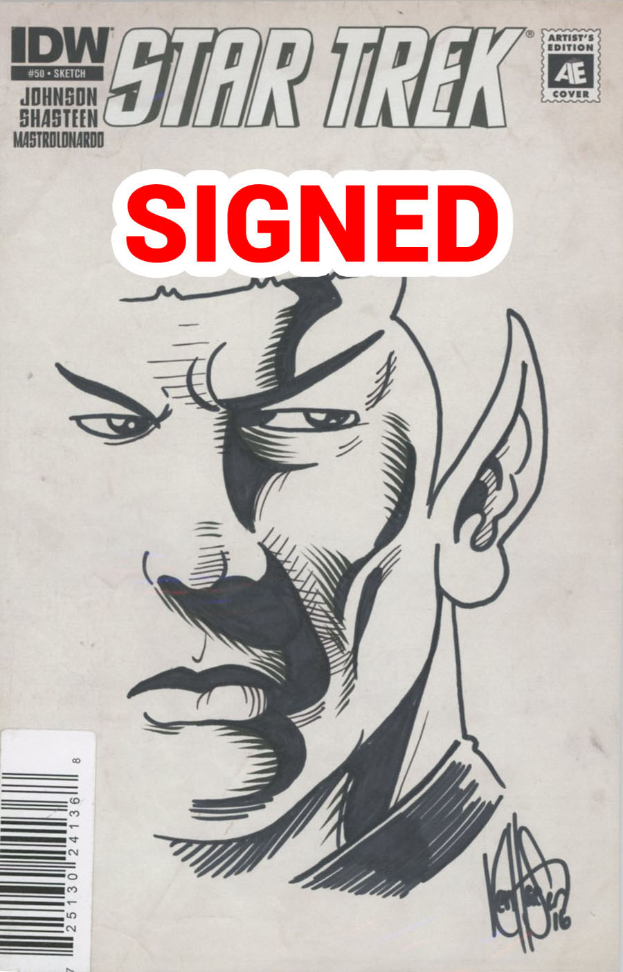 Star Trek (IDW) #50 Cover E DF Artists Edition Signed & Remarked By Ken Haeser Sketch Variant Cover