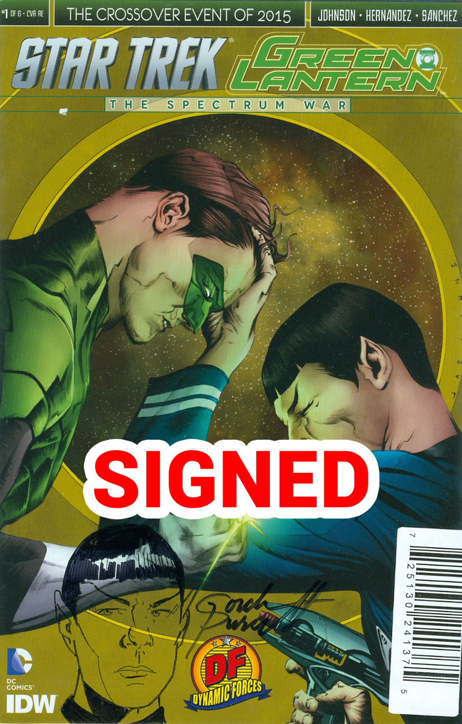 Star Trek Green Lantern #1 Cover O DF Exclusive Jae Lee Variant Cover With A Hand-Drawn Spock Head Sketch By Gordon Purcell