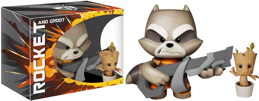 Super Deluxe Guardians Of The Galaxy Rocket Raccoon And Dancing Groot Vinyl Figure