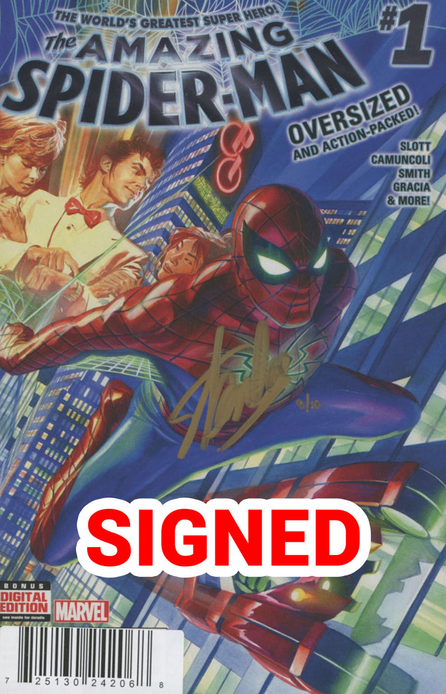 Amazing Spider-Man Vol 4 #1 Cover N DF Ultra-Limited Gold Elite Signature Series Signed By Stan Lee