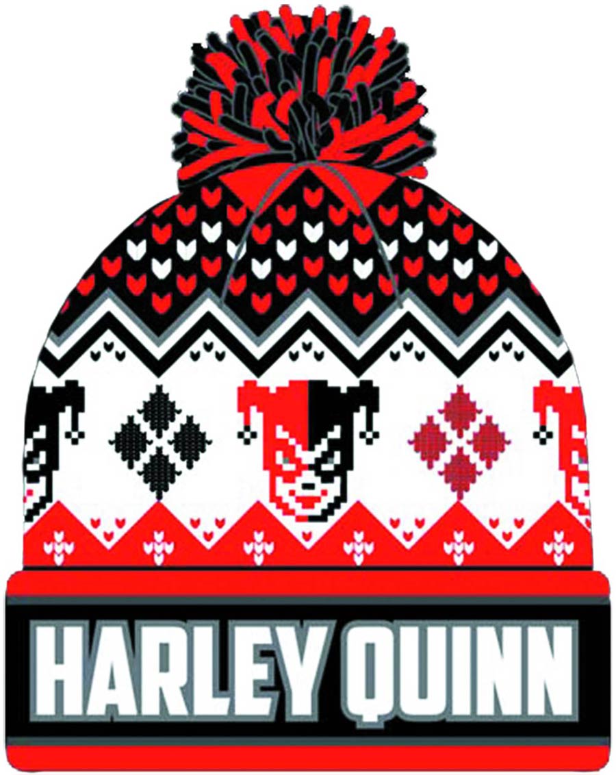 Harley Quinn Intarsia Knit Cuff Pom Beanie