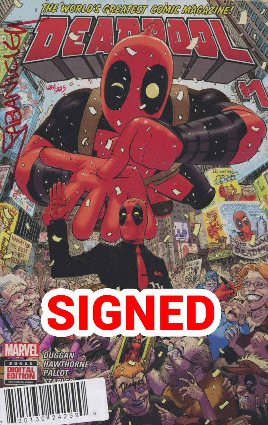 Deadpool Vol 5 #1 Cover J DF Blood Red Signed By Fabian Nicieza