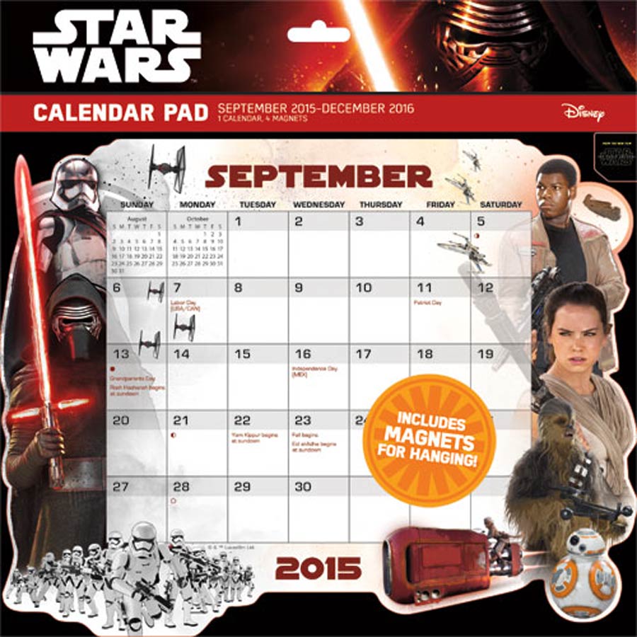 Star Wars Episode VII The Force Awakens 2016 Die-Cut Calendar Pad