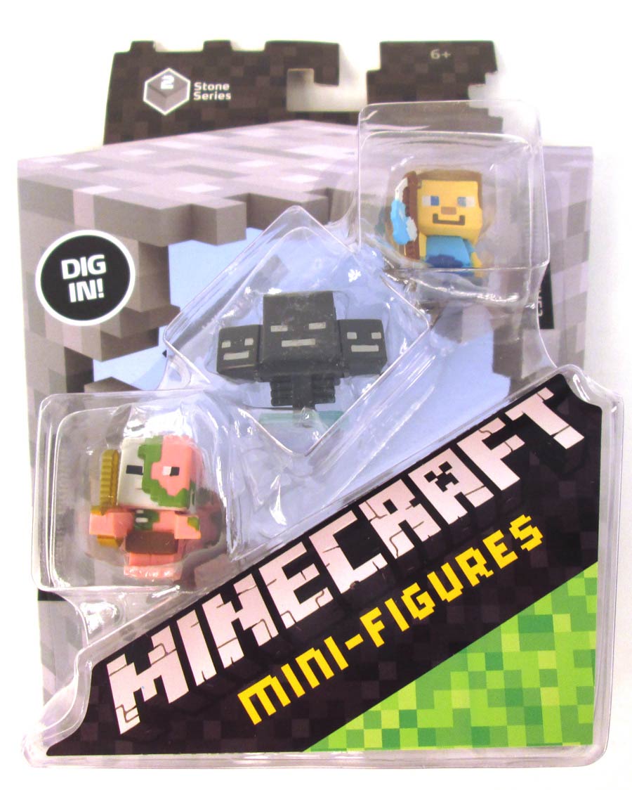 Minecraft Mini Figure 3-Pack Zombie Pigman Wither Fishing Steve