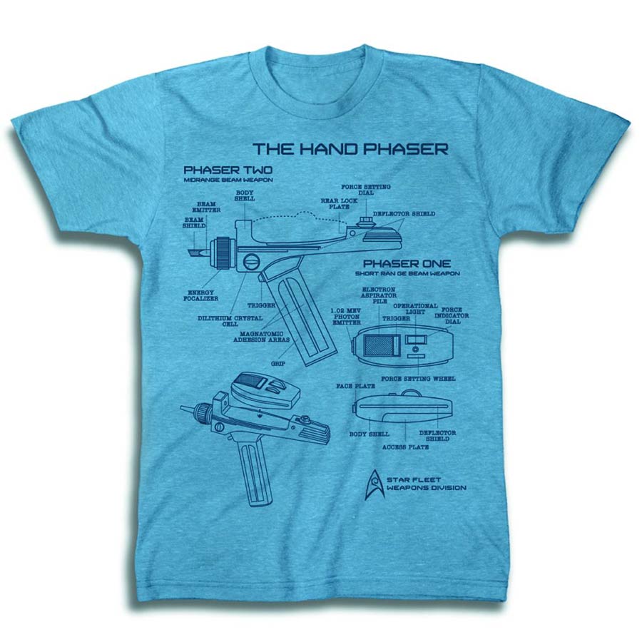 Star Trek Hand Phaser Guide Previews Exclusive Light Blue Heather T-Shirt Large