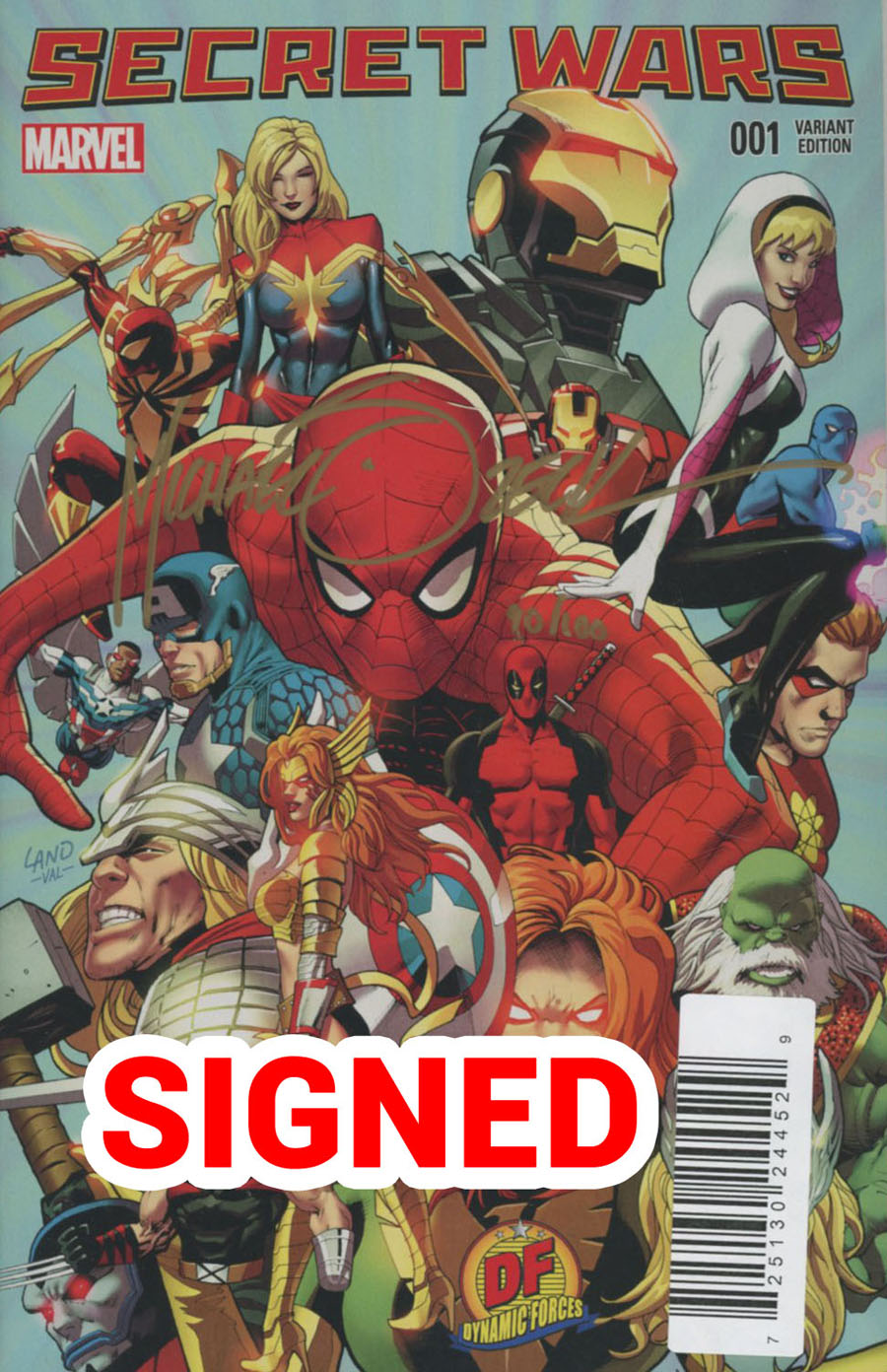 Secret Wars #1 Cover Z-N DF Exclusive Greg Land Variant Cover Gold Signature Series Signed By Mike Zeck