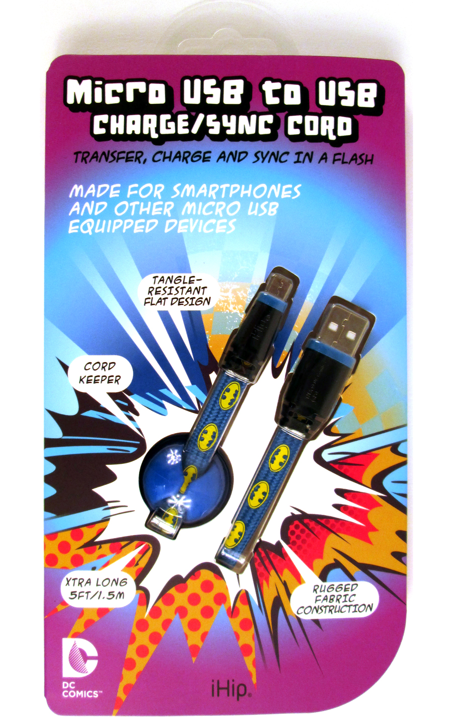 DC Comics Shoelace Micro To USB Charge Sync Cord - Batman Logo
