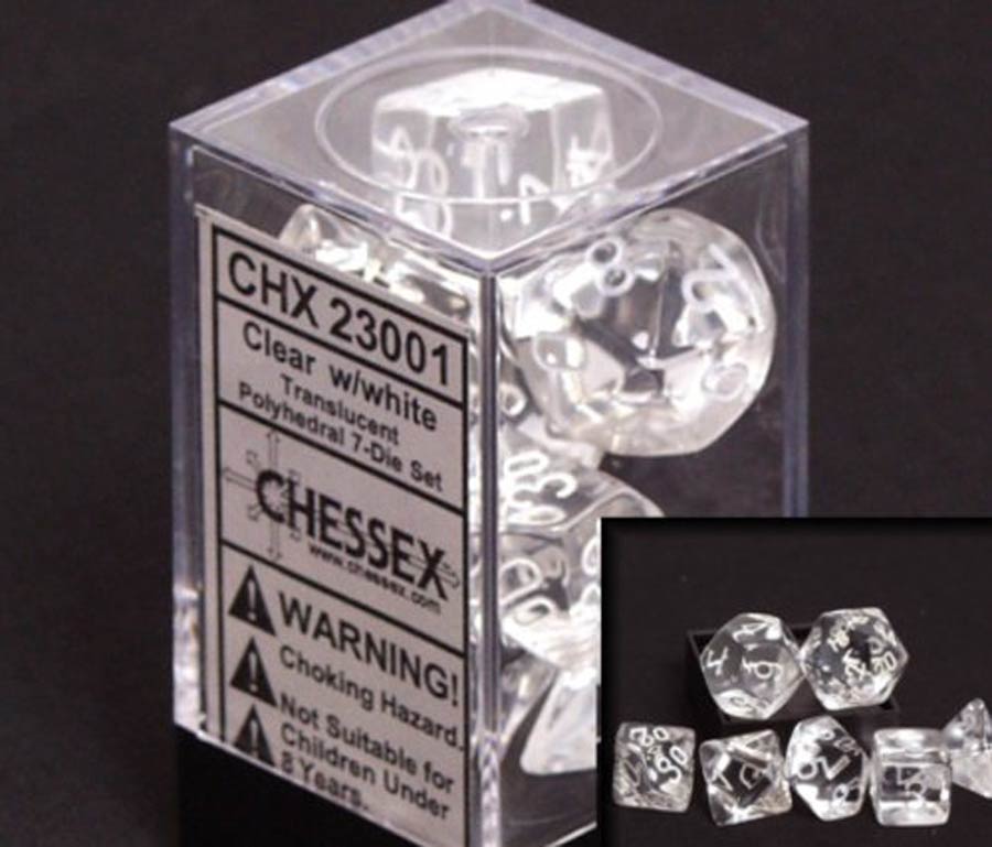 Translucent Polyhedral Clear/White 7-Die Set