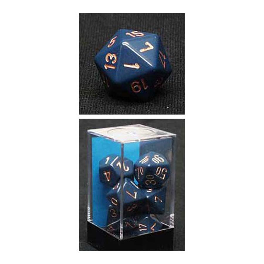 Opaque Polyhedral Dusty Blue/Copper 7-Die Set