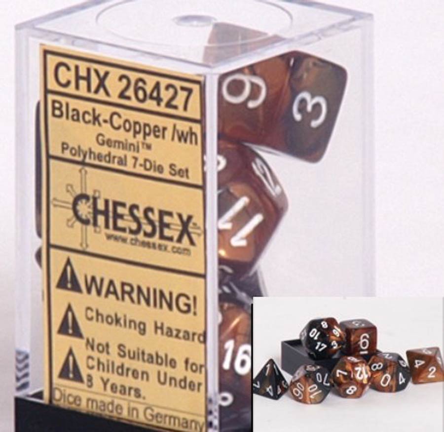 Gemini Polyhedral Black-Copper/White 7-Die Set