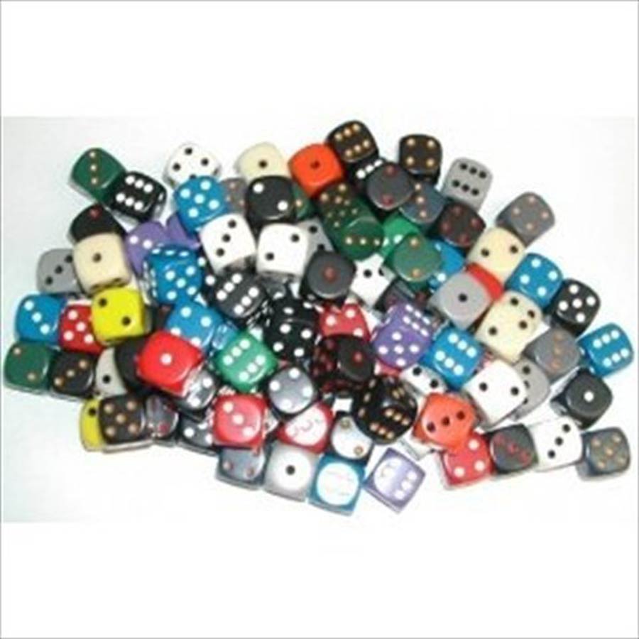 Bag of 50 Assorted Loose Opaque 16mm d6 With Pips Dice