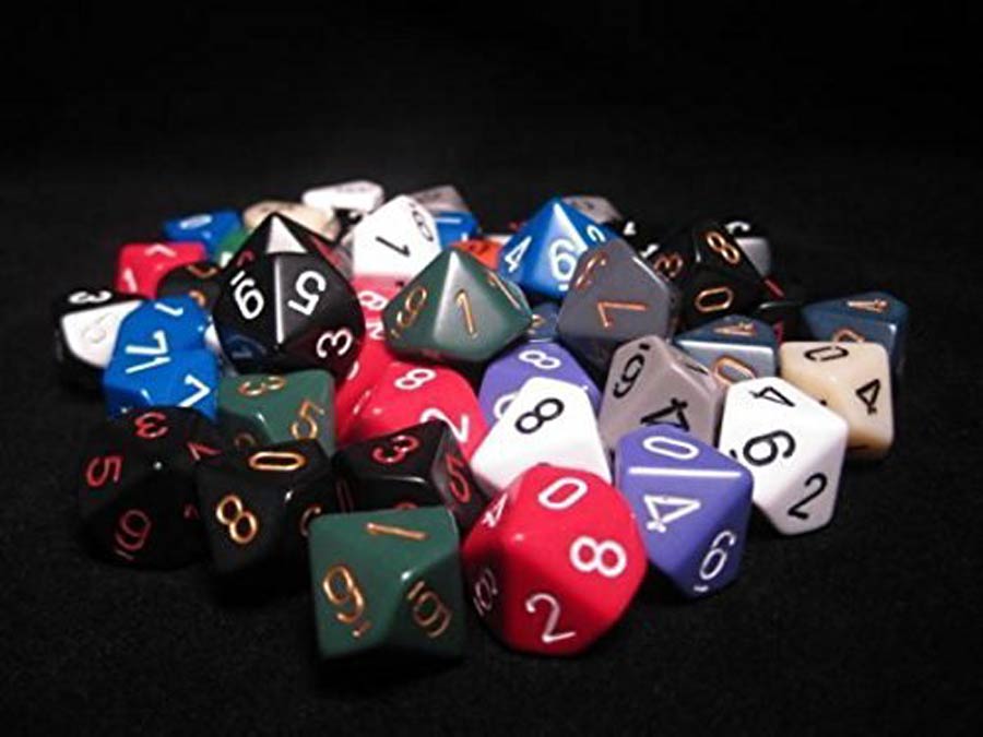 Bag of 50 Assorted Loose Opaque Polyhedral d10 Dice