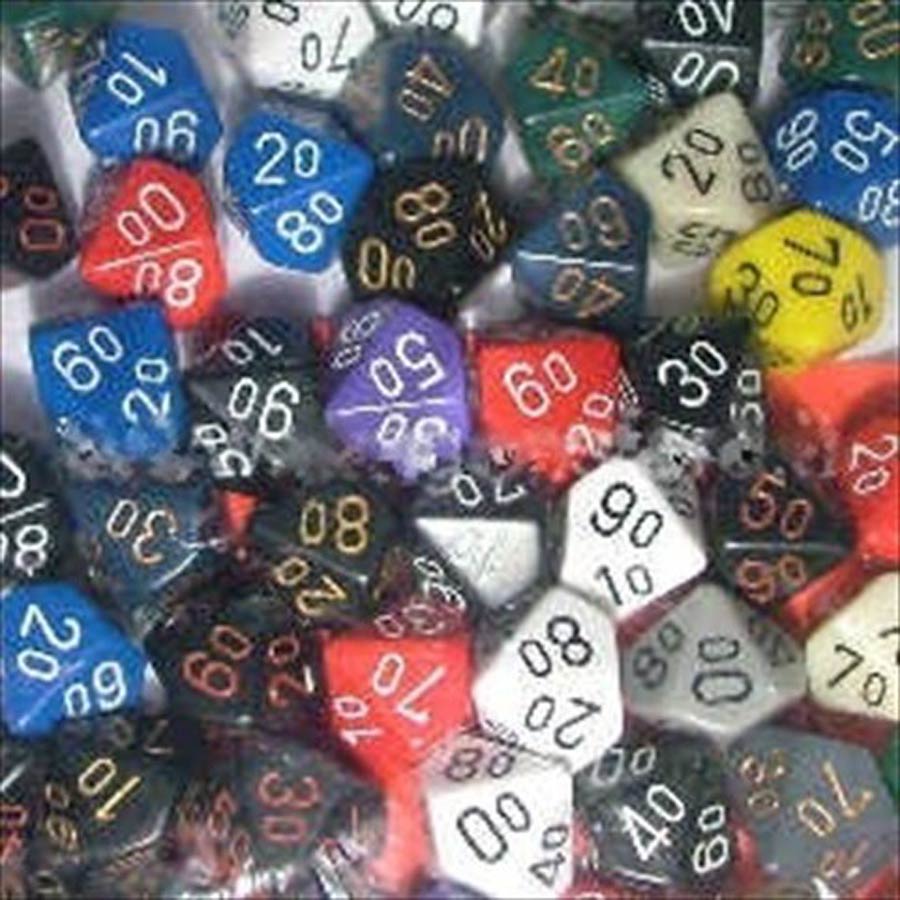 Bag of 50 Assorted Loose Opaque Polyhedral Tens 10 Dice