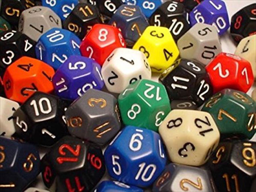Bag of 50 Assorted Loose Opaque Polyhedral d12 Dice