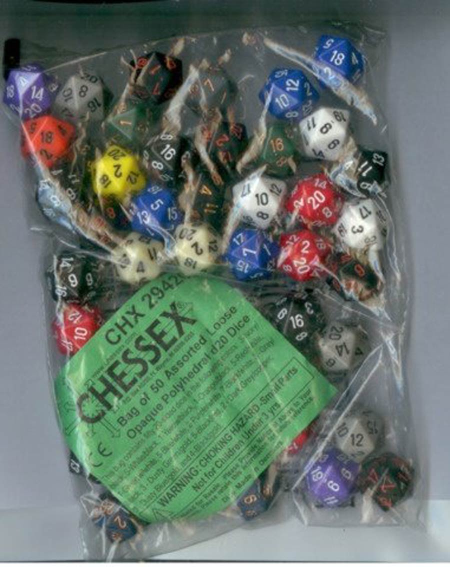 Bag of 50 Assorted Loose Opaque Polyhedral d20 Dice