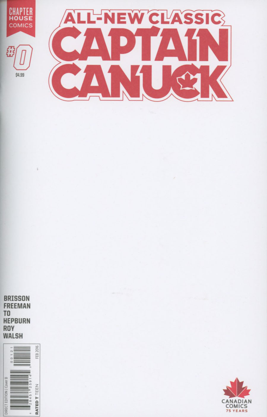 All-New Classic Captain Canuck #0 Cover B Variant Blank Cover
