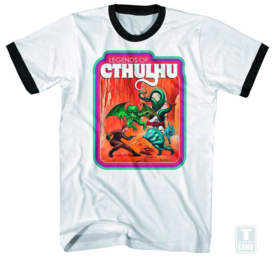 Legends Of Cthulhu Battle White Ringer T-Shirt Large
