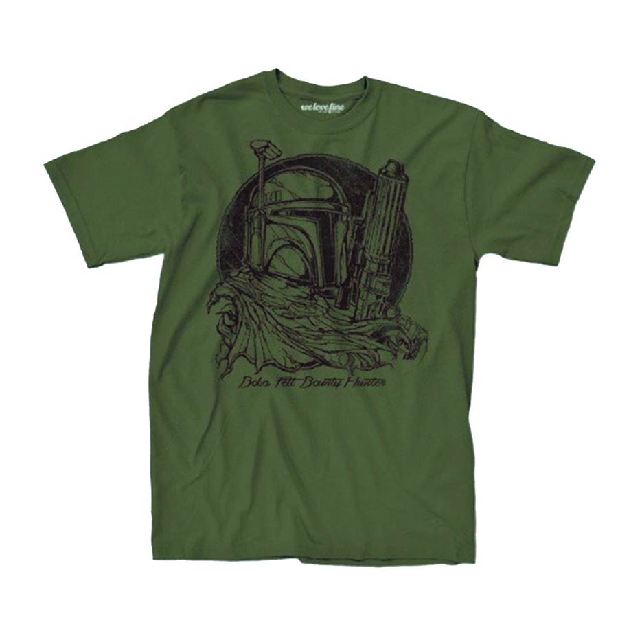 Star Wars Jumbo Boba Fett Bust Sketch Olive T-Shirt Large