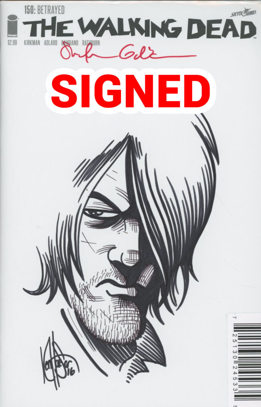 Walking Dead #150 Cover G DF Ken Haeser Remarked With A Walking Dead Character Sketch Variant Cover Signed By Stefano Gaudiano