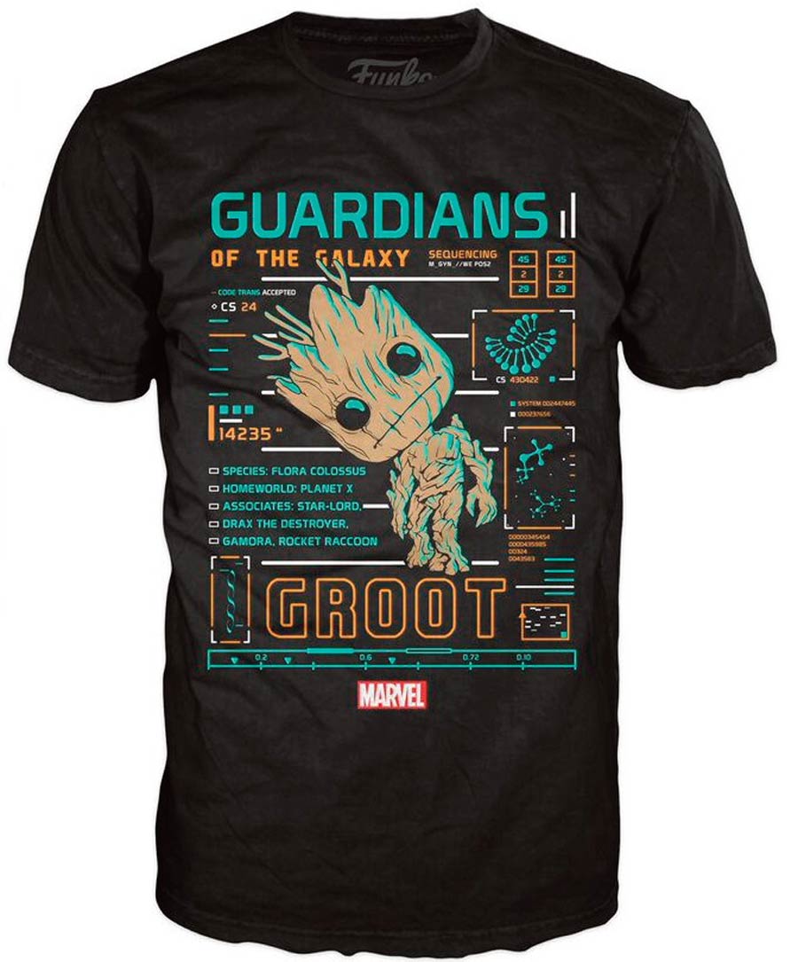 POP Tees Marvel Guardians Of The Galaxy Groot Line Up T-Shirt Large