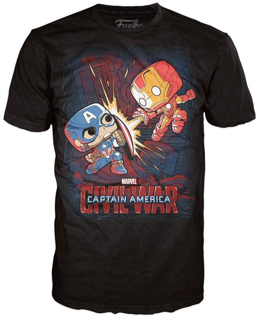 POP Tees Marvel Captain America Civil War Fight T-Shirt Large