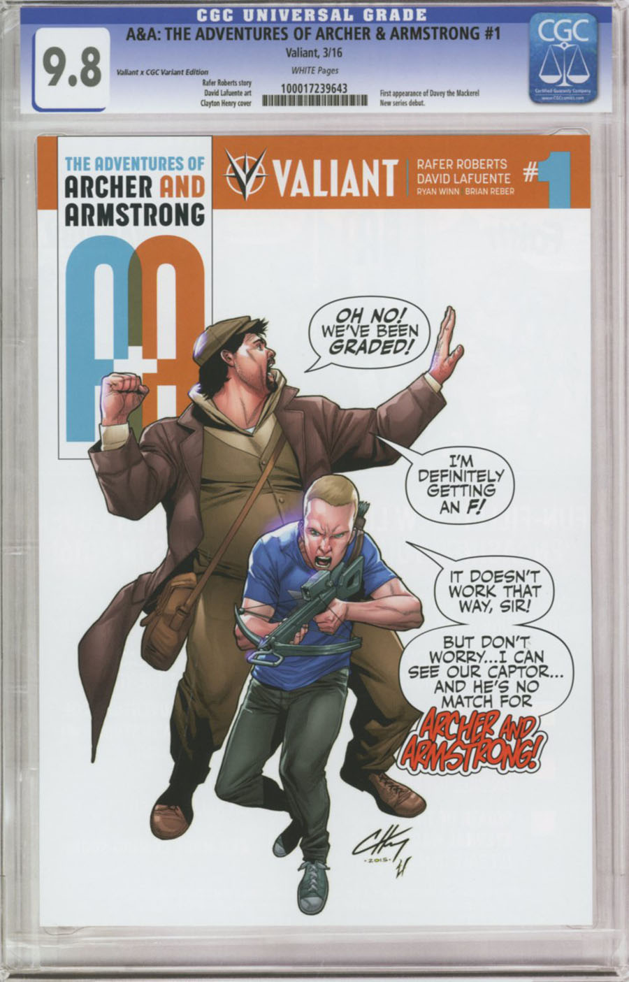 A&A #1 Cover D Variant Clayton Henry Valiant x CGC Replica Cover