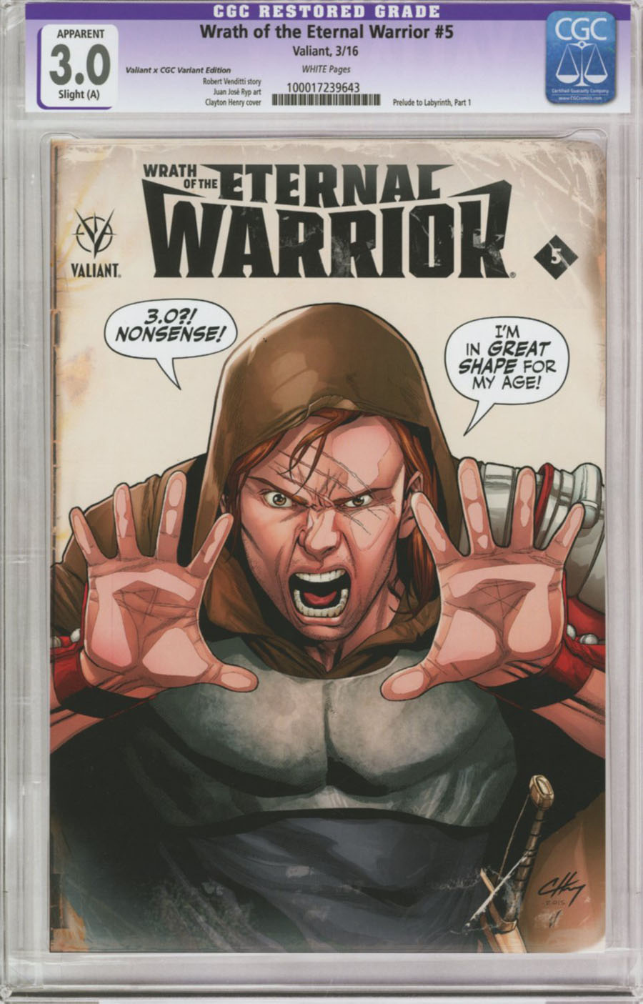 Wrath Of The Eternal Warrior #5 Cover C Variant Clayton Henry Valiant x CGC Replica Cover