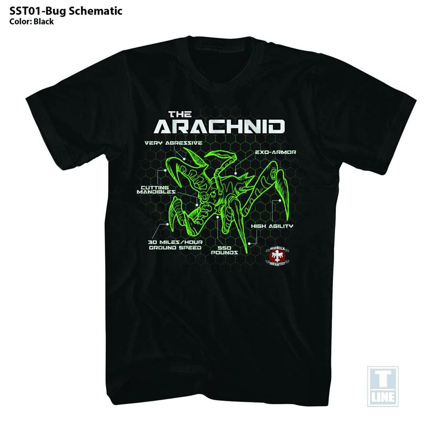 Starship Troopers Bug Schematic Black T-Shirt Large