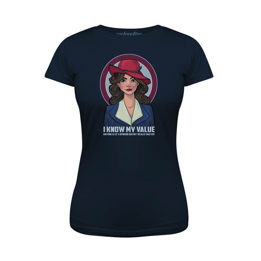 Agent Carter I Know My Value Womens Navy T-Shirt Large