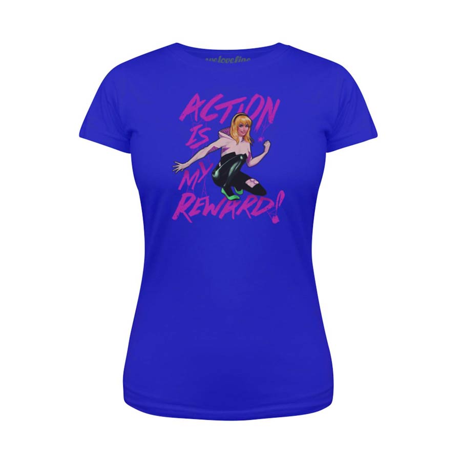 Spider-Gwen Action Is My Reward Womens Purple T-Shirt Large